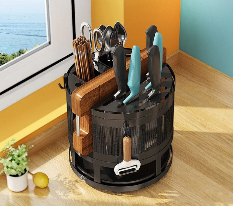 Rotatable Cutlery Utensil Rack With Knife Holder